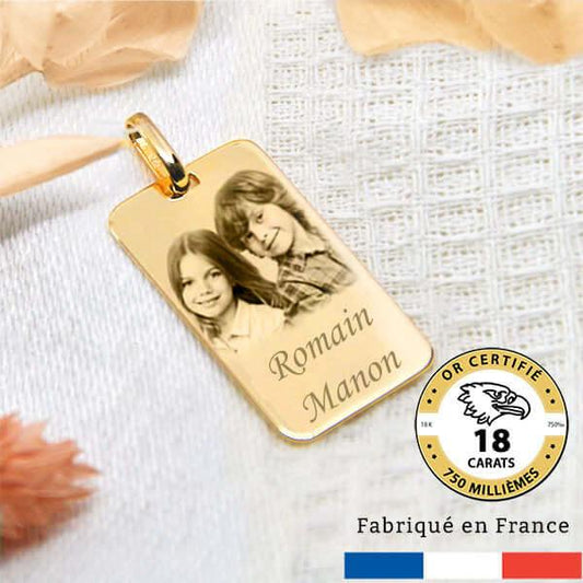 Pendentif personnalisé GravurePhoto en or 18 carats avec photo gravée, fabriqué en France